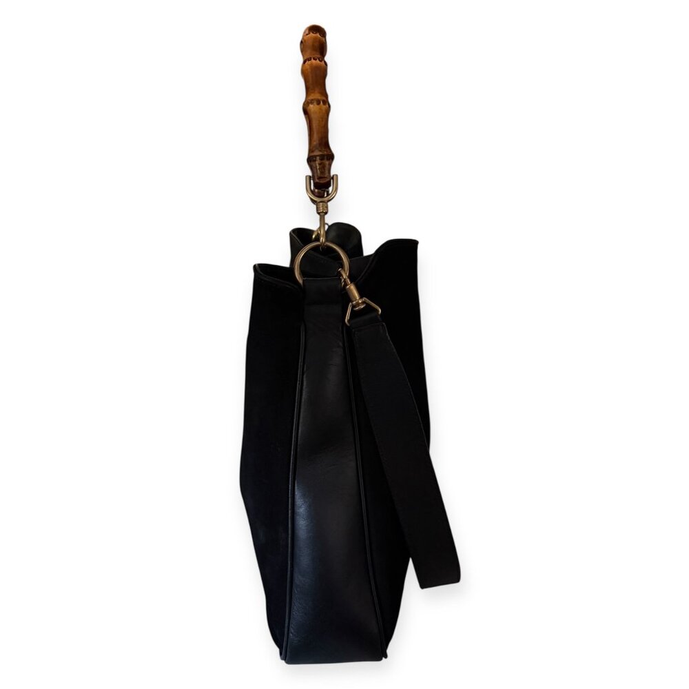 Vintage Gucci Bamboo 2-Way Suede & Leather Bag | Black - Picture 5 of 11